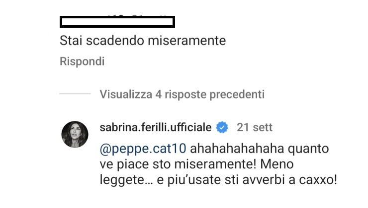 Sabrina Ferilli offesa reazione