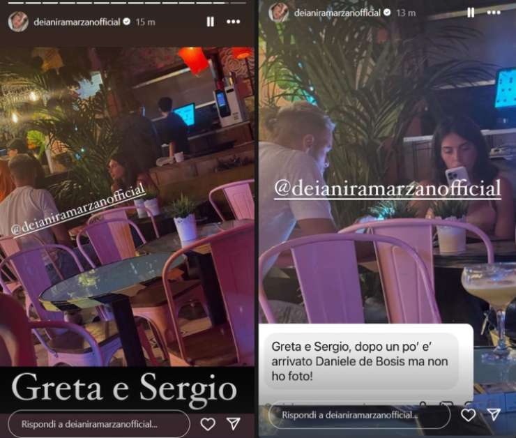 Greta e Sergio paparazzati in un ristorante