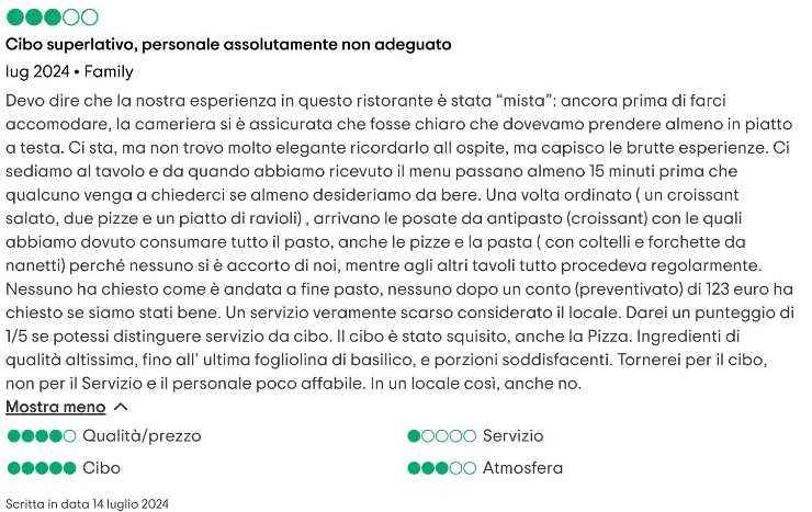 Un cliente lascia una recensione negativa a Carlo Cracco