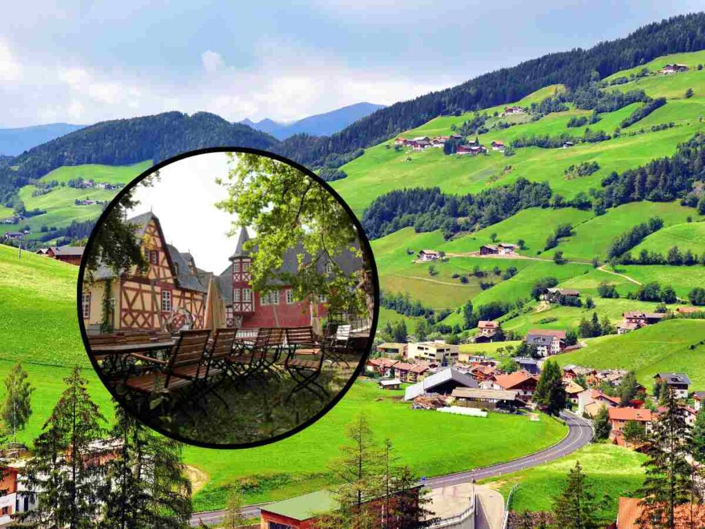 sfondo borgo e tondo con zoom su borgo