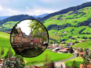 sfondo borgo e tondo con zoom su borgo