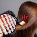 sfondo donna fa tintura ai capelli e tondo con colori tinte