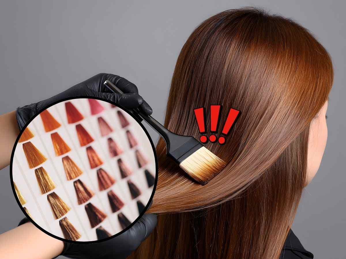 sfondo donna fa tintura ai capelli e tondo con colori tinte