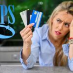 donna disperata con carte di credito e logo Inps