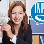 giovane lavoratrice, euro e logo Inps